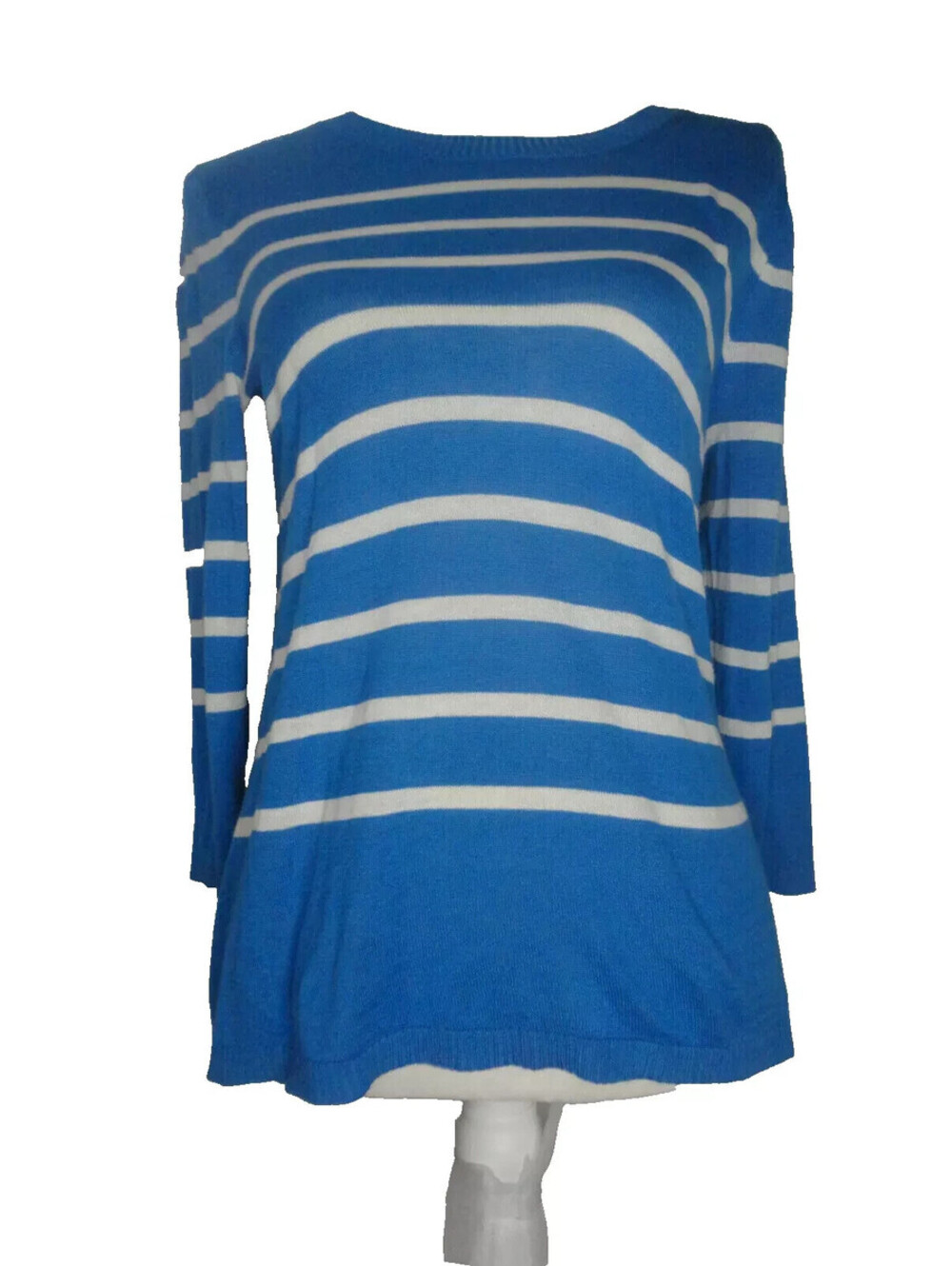 Kensie Womens 3/4 Sleeve Top Striped Blue/White Cotton Size Medium   **NEW**